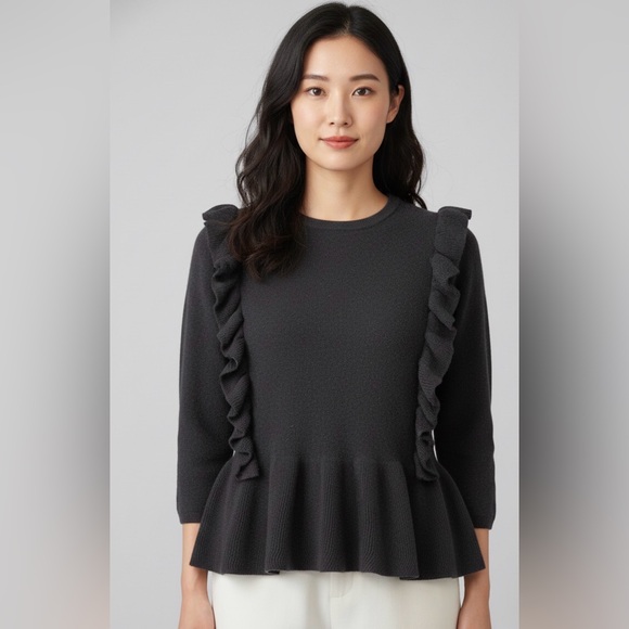 Uterque Tops - Black Ruffled Sweater, size S, excellent used condition